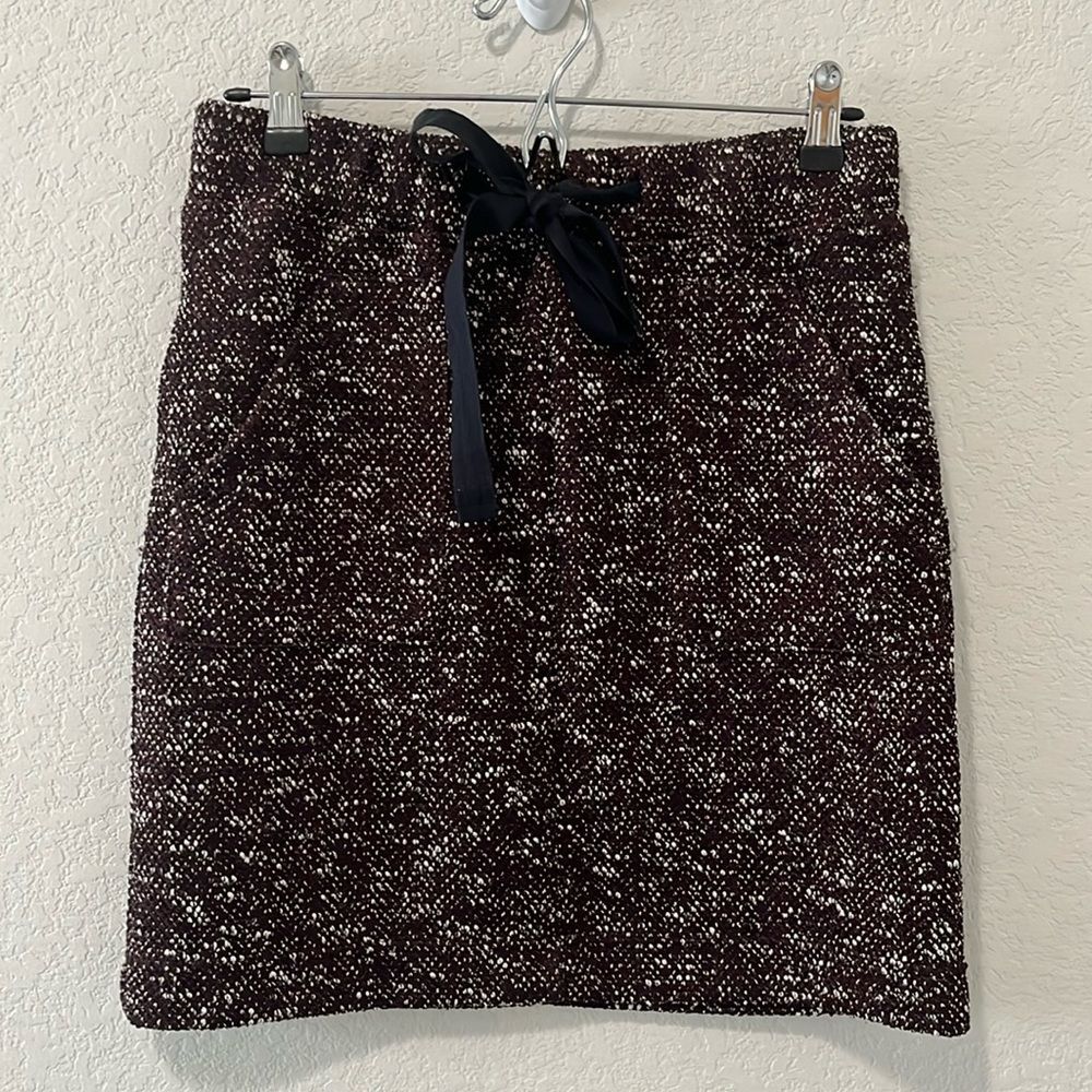 LOFT Maroon/Black/White Tweed Mini Skirt, Size XS